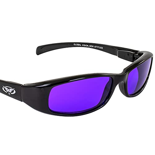 Global Vision New Attitudes - Stylish Sunglasses - Purple Lenses, Gloss Black Frame #TOP5