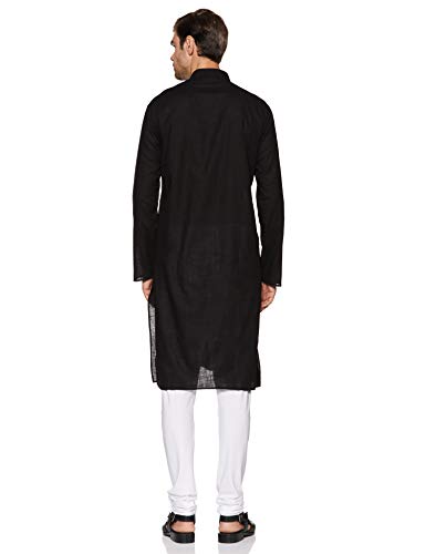 Ethnix Men's Indian Mandarin Collar Pure Cotton Textured Kurta Tunic Pajama Set; Black; LG2