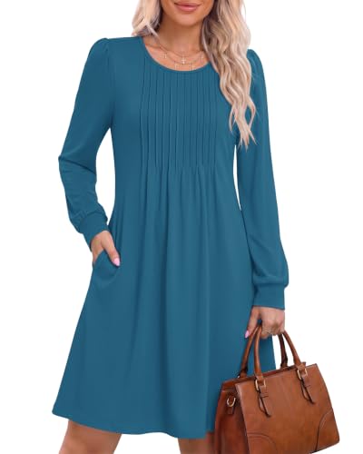 Image of MOLERANI Womens Long Sleeve Midi Dress with Pockets Teal Blue S