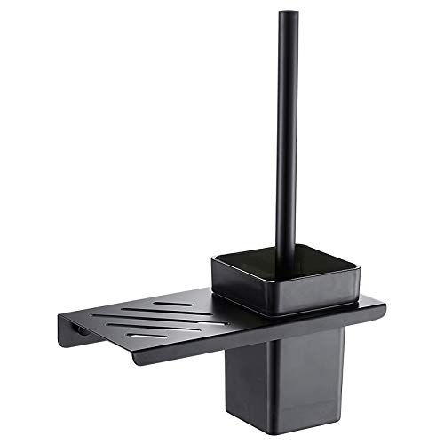 Matte Black Bathroom Toilet Brush Holder with Storage Rack – Stylish Cleaning Accessories for Modern Bathrooms, & Space-Saving Design