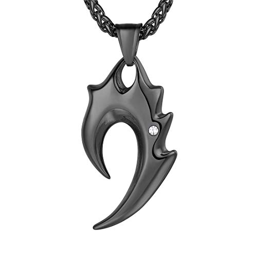 U7 Black Wold Fang Flame Pendant Necklace Masculine Jewelry Black Metal Stainless Steel Rope Chain 22