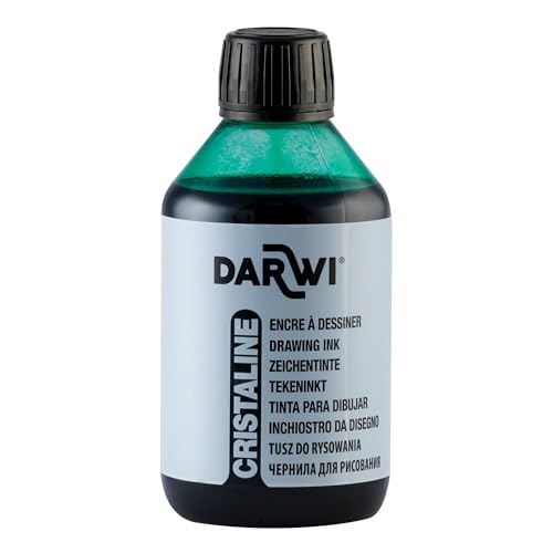 DARWI - DA2300250626C - Un flacon d'Encre à Dessiner transparente et lumineuse - Pour Enfants - Coloris Vert sapin - 250 ML - DARWI CRISTALINE - Aquarellable...