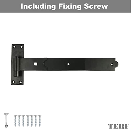 TERF® Gate Hinges Straight Flat Hook & Band Heavy Duty Black 250mm (10 inch) Including Fixing Screw for Use with Gate Shed Barns Garages Stables Commercial and Multi Purpose Use - Image 2