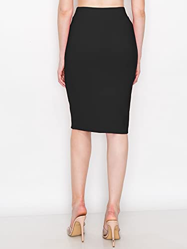 FashionMille Women Slim Fit Comfy Stretchy Bodycon High Waist Pencil Skirt with Slit3