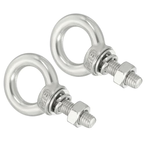 Image of uxcell M8*25 5 /16 inchx0.98 inch Stainless Steel Eye Bolts Threaded Screw Eyebolt Shoulder Ring with Nuts Washers for Lifting Hanging, 2 Set
