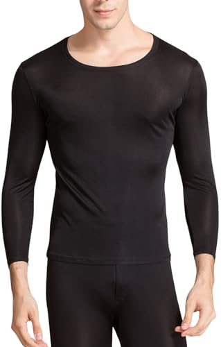 Men Silk Long Johns Top Long Sleeves Thermal Underwear Shirts Mulberry Silk Scoop Neck Base Layer Tee Blouse Undershirt2