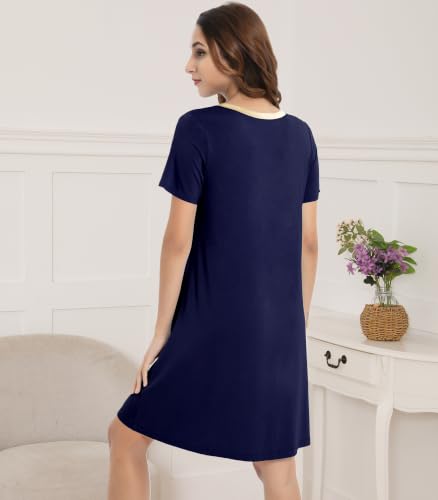 Image of NACHILA Women's Bamboo Viscose Nightgowns Short Sleeve Soft Sleepwear