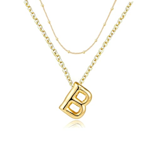 PANSHI Gold Initial Necklaces Gifts for Women Girlfriend Teens Gifts Trendy Stuff Layered Bubble Letter Necklace Gold Jewelry Birthday Gifts Teens Women B