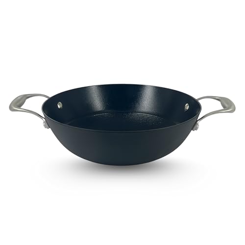 Image of Prabha Induction Base Kadhai 2.4 Litre | Non Stick Black Eisen Cast Iron IB Kadai 24 cm | Cooking Kadai for Deep Frying | Gas & Induction Bottom | Cookware kadai with Steel Handle (Black)