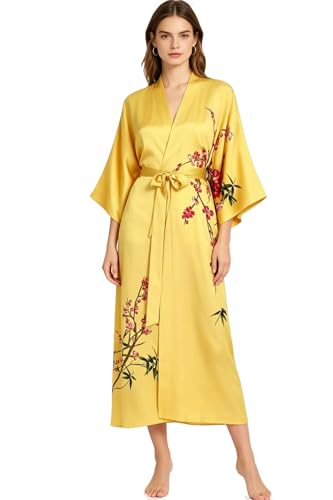 Image of Women's Classic 100% Silk Kimono Robe, Bathrobe-Printed Pattern