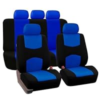WODHMIEY Universal Autositzbezüge Set Atmungsaktiv Strapazierfähig Waschbar 5-Sitze Schonbezüge für Vordersitze&Kopfstützen Vier Jahreszeiten Autoinnenraum Schutz Schmutzabweisend (Schwarz Blau)
