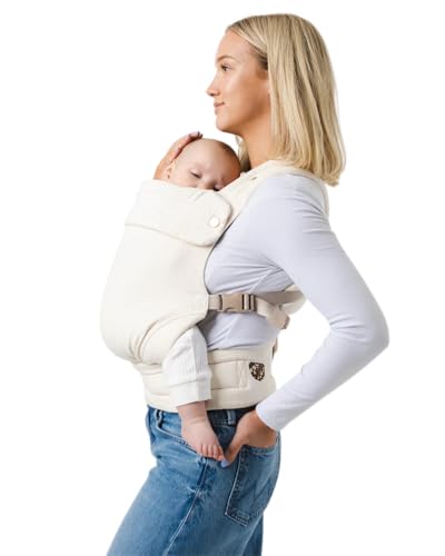 Image of Mabē Monarch Ergonomic Baby Carrier – Premium Cotton Soft Structured Newborn to Toddler Carrier with Hip-Healthy Design, 3 Carry Positions (7-35lbs), Lightweight & Breathable, (Ivory)