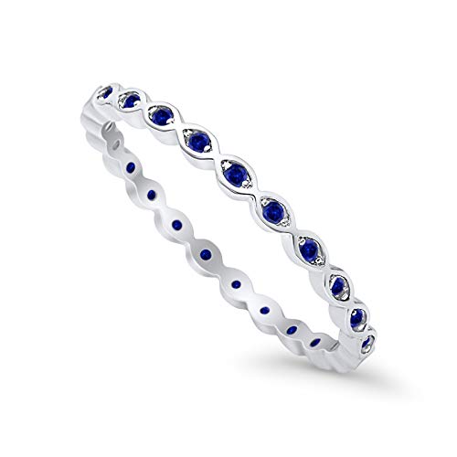 Blue Apple Co. 2mm Full Eternity Stackable Band Ring 925 Sterling Silver Choose Color