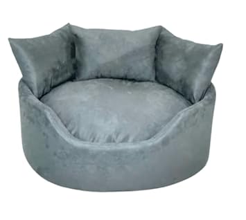 Petbutler Round Shape Reversable Grey Bed Ultra Soft Ethnic Velvet Dog Bed for Pet Cat-XL