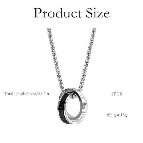 Image of Silver Chain For Man, Anti Tarnish Double-Ring Pendant Necklace, Stylish Accessories For Men, Locket For Men Stylish Suitable For Gift For Valentine'S Day And Anniversaries, Length 60cm