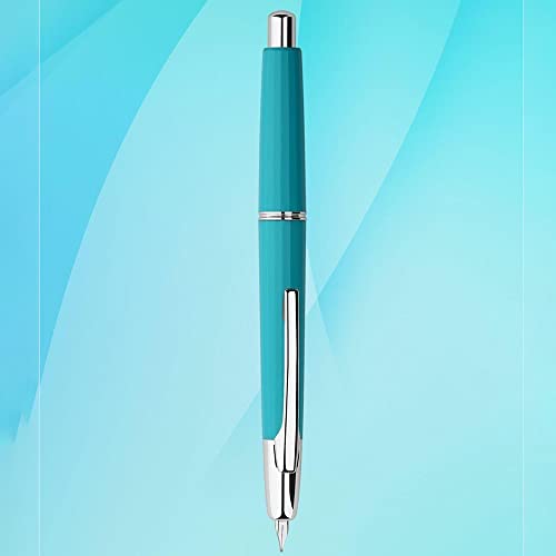 Majohn A2 Press Fountain Pen Extra Fine Nib With Box, Retractable Lake Blue Resin Ink Pen With Converter Writing Set (Silver Clip Version) #TOP1