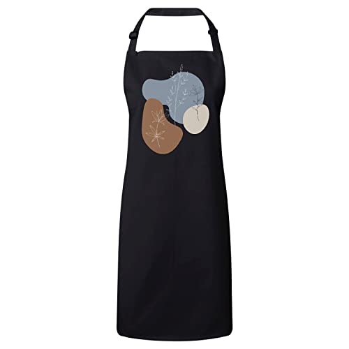 Tablier cuisine noir rustique minimaliste à motif flore champêtre