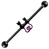 MAGICLULU Pendiente y Fácil de Poner de Barra Industrial para Mujer en Acero Inoxidable Negro Diseño de Gato Joyería para Perforación de