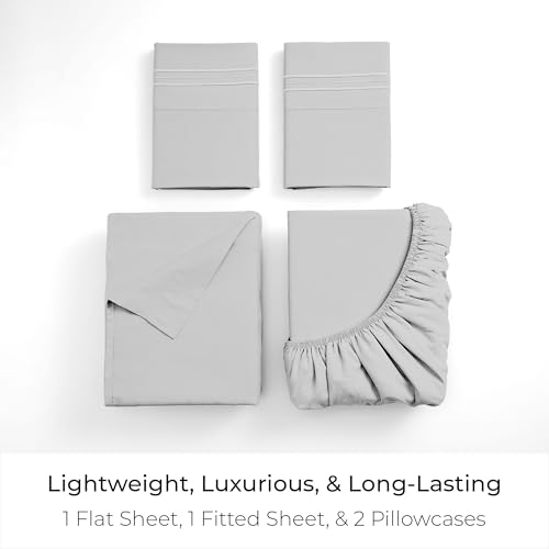 Mellanni Full Sheets Set - 4 PC Iconic Collection Bedding - Hotel Luxury, Extra Soft, Cooling Bed Sheets - Wrinkle, Fade, Stain Resistant (Full, Light Gray)