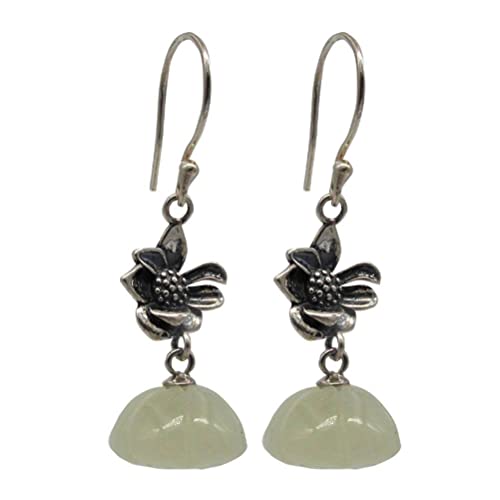 Boucles d'oreilles pendantes vintage en jade et argent 925 pour femme