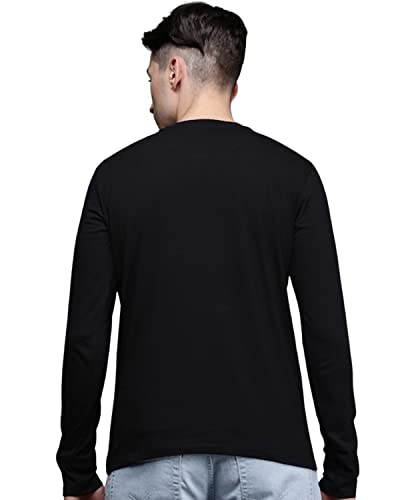 Image of Veirdo Black Full Sleeve Henley Neck Regular Fit Cotton T-Shirt for Men