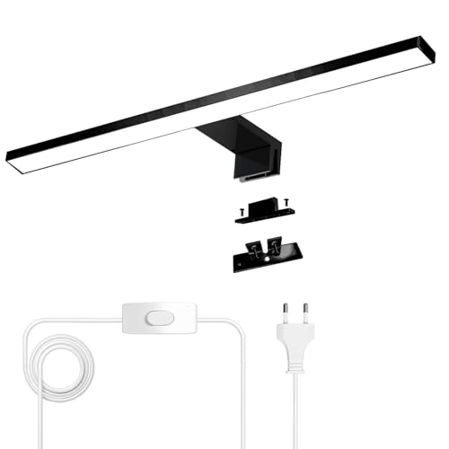 YIQAN Lampada a Specchio LED 4000K Luce Naturale Nera Opaca 30cm per Bagno 5W 500lm Armadietto, Clip Luce Cosmetica 3 Opzioni di Montaggio Con Cavo