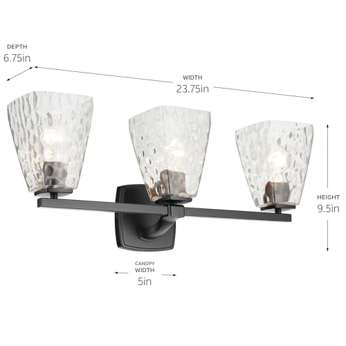 Image of Kichler Marant 21.25 inch 3-Light Bathroom Vanity Light Fixture with Clear Water Glass in Black, Modern Wall Mount Over Mirror for Powder Room (21.25 inch W x 9.5 inch H), 55216BKWTR