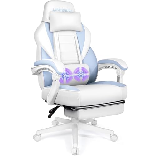 Image of LEMBERI Big and Tall Gaming Chair 400lb Capacity, Heavy-Duty Office Chair with Reinforced Footrest, Wide Seat High Back PC Desk Chair with Linkage Armrests, Thickened Steel Frame, PU Leather