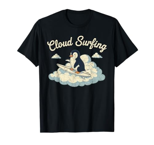 Cloud Surfing Penguin - Whimsical Sky Rider Fun T-Shirt