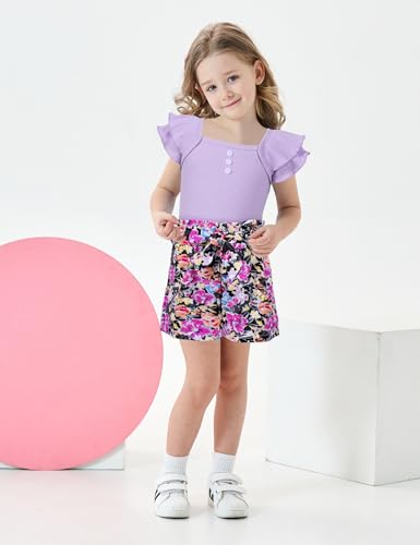 Image of Gaupafmb Toddler Girls Clothes Ruffle Short Sleeve Tops and Shorts Set with Headband 3PCs Outfits
