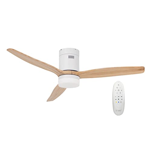 gsc evolution Ventilador de Techo Silencioso con Luz Regulable y mando a distancia | 6 Velocidades y Temporizador de 1 a 8h | Aspas de Madera Ultraligeras | Altura Ajustable | Función Verano Invierno