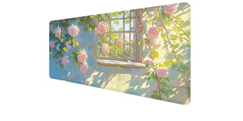 Tapis de souris XXL gaming 700x400x3mm antidérapant et étanche motif floral Fenêtre