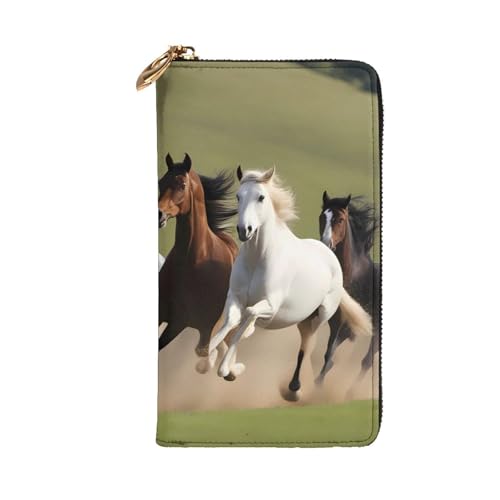 Horses at The Gallop Prints Leather Long Clutch Wallet for Fashionable Girls and Women - Durable, Stylish, and Functional, Black, One Size2