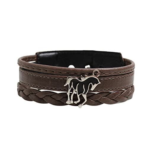 Pulseira de Couro Masculina Country Ajustável Cavalo Pintado Preto (Marrom)