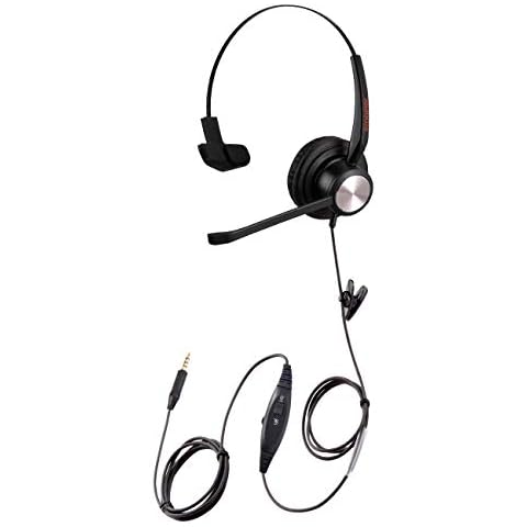 emaiker Single Ear Phone Headset with Noise Canceling Mic, 3.5mm Business Computer Headphone with Mic for mobile phone and Laptop PC Mac Tablet, with 3.5mm audio jack and In-Line Controller Cover