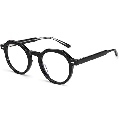 Dollger Blue Light Blocking Glasses For Woman Men, Fashion Thick Frame Round Anti Eyestrain & UV Glare Len, For Computer Work Gaming, Black Frame