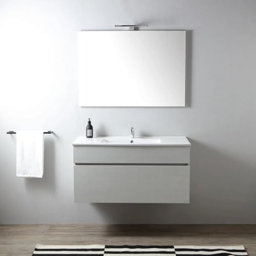 Kiamami Valentina Mobile bagno sospeso da 100cm con cassetto grigio moon e specchio 100x60