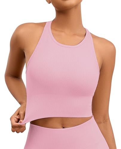 Image of Yoga Sports Seamless Bras for Women Longline Tank Top with Built-in Gym Workout Racerback Bra Tops