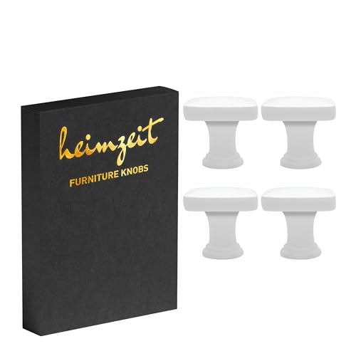 heimzeit Poignées de Placard Cube pour Portes, Tiroirs et Commodes [4 Pièces, Carré] Couleur: Blanc, Design Élégant, Boutons de Meuble avec Poignée à un...