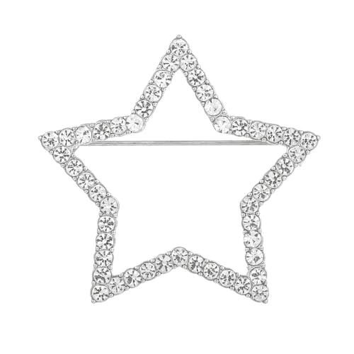 Image of Full Crystal Love Heart Brooch Pin Shining Rhinestone Hallow Heart Lucky Star Lapel Pin Sparkling Heart Pin Dainty Star Brooch Christmas Valentine's Day Gift Women Girls Wedding Party Ceremony Clothes Accessories