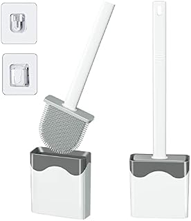 Canvint Silicone Toilet Brush, 2 Pack Deep Cleaner Toilet Brush and Holder Set with Drawable Base, Non-Slip Long Plastic Handle and Quick Drying Holder, Bowl Buddy Toilet Brush for Bathroom Hygiene