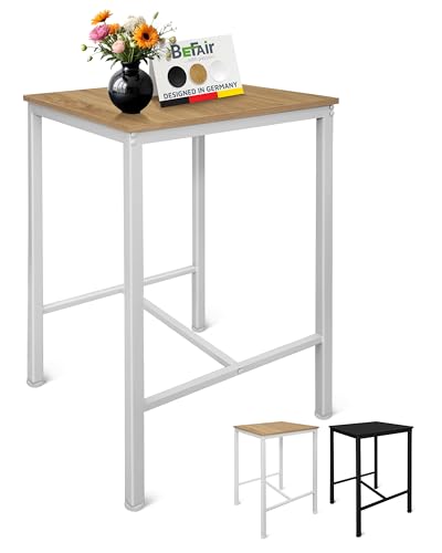 BeFair Bartisch Sven Eiche/Weiß 60×60×100 cm – Stehtisch mit MDF‑Tischplatte & Stahlgestell – Industrial Bistrotisch für Küche, Bar & Partykeller