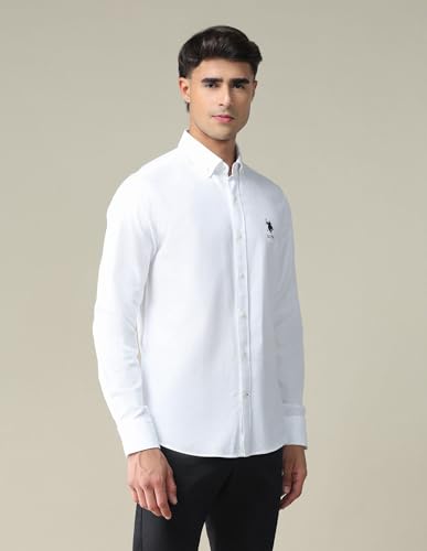 Image of U.S. POLO ASSN. Solid Slim Fit Shirts for Men - 100% Cotton, Full Sleeve Mens Casual Shirts