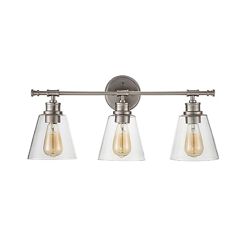 Image of Aspen Creative 62340-09-3, Three-Light Metal Bathroom Vanity Wall Light Fixture, 23-3 /4 inch Wide, Transitional Design in Brushed Nickel
