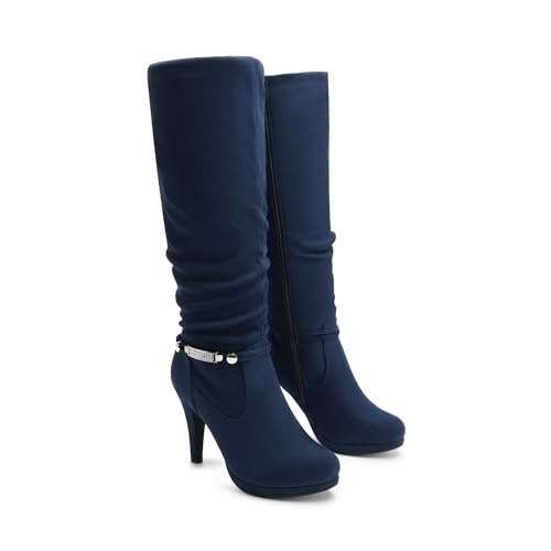 DREAM PAIRS Women's Knee High Platform Heel Boots,Size 9.5,Navy-N,SARAH