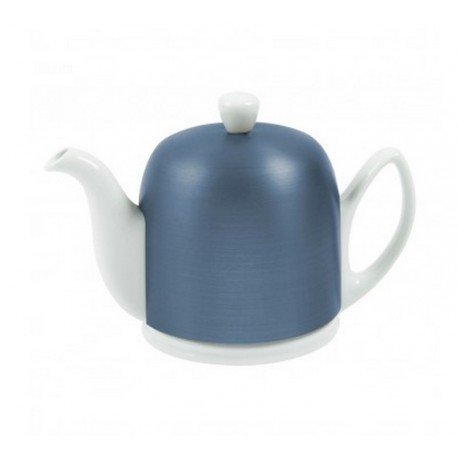 Salam White 4 Cup Teapot with Cobalt Cover 24oz. By Guy Degrenne