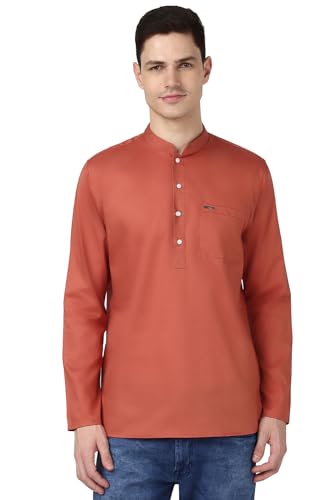 Image of Peter England Men Cotton Regular Fit Everyday Festive Solid Short Kurta