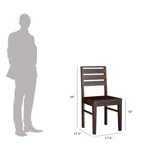 Image of 3 Line Wooden Dining Chairs Set of 2 for Kitchen & Dining Room, Two Seats, Solid Sheesham Wood, Walnut Finish