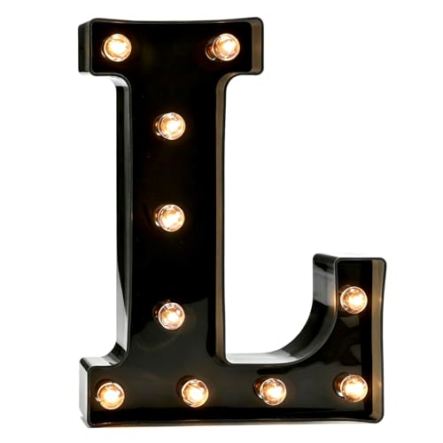 Image of Pooqla Black Light Up Letter L, Marquee Letters Black Room Decor | LED Lighted Letters Birthday Party Decorations, Gifts for Boys Men Christmas Anniversary Night Light Home Bar Room Decoration