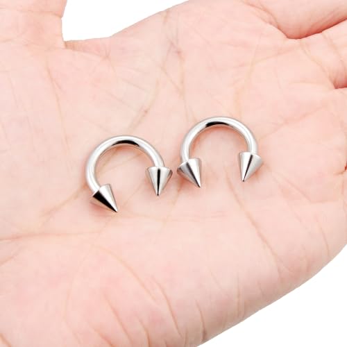 Ftovosyo PA Ring Internally Threaded Spike Circular Barbells Horseshoe Large Septum Ring Ear Gauges Earrings 2G 4G 6G 8G 10G 12mm/16mm 316L Surgical Steel Pierced Body Jewelry for Women Men3